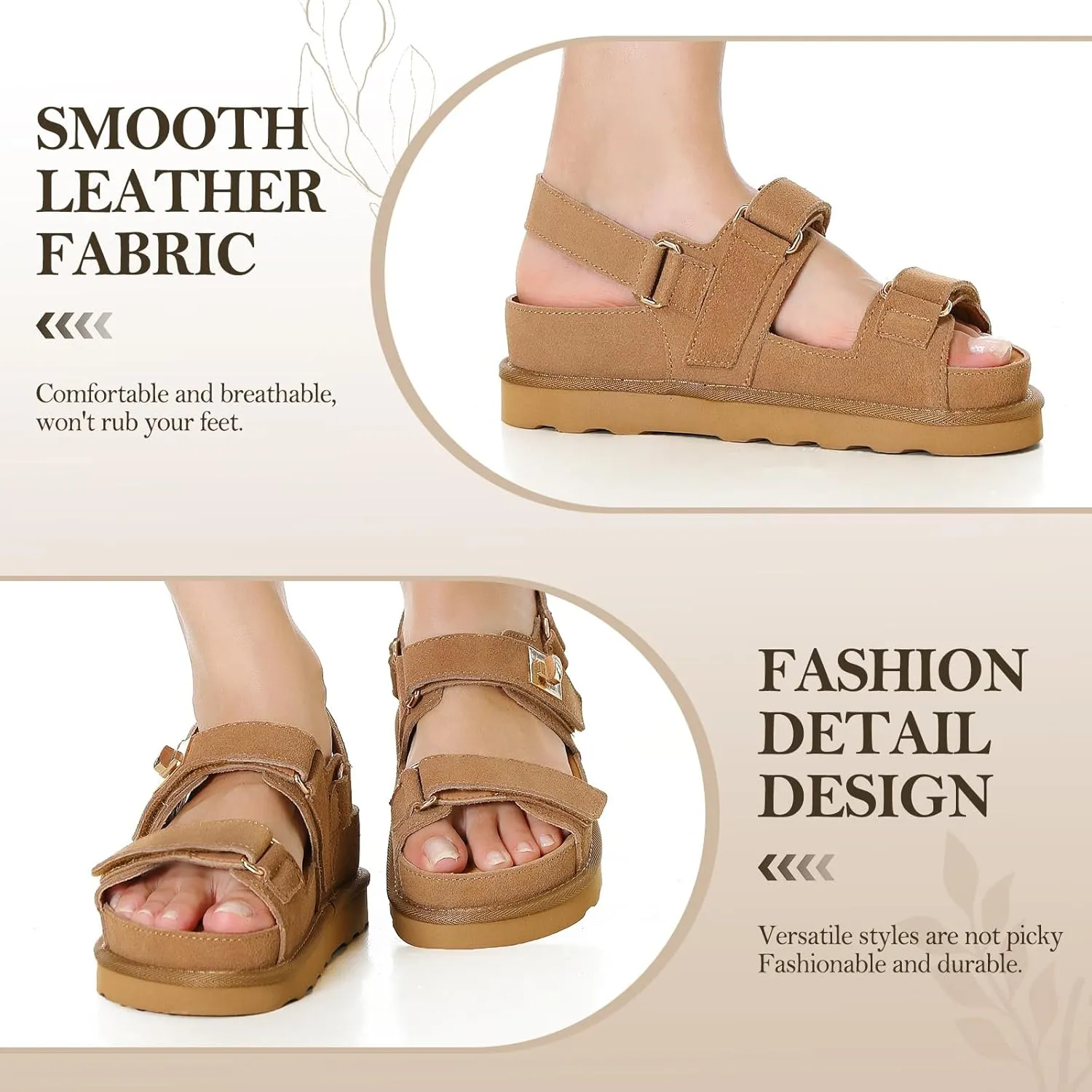 Women's Thick Platform Sandals Slide anti-slip Sole Open Toe Double Buckle Strap Summer Flats Shoes