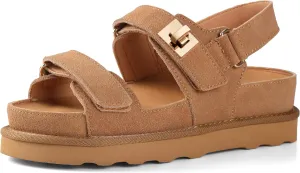 Women's Thick Platform Sandals Slide anti-slip Sole Open Toe Double Buckle Strap Summer Flats Shoes