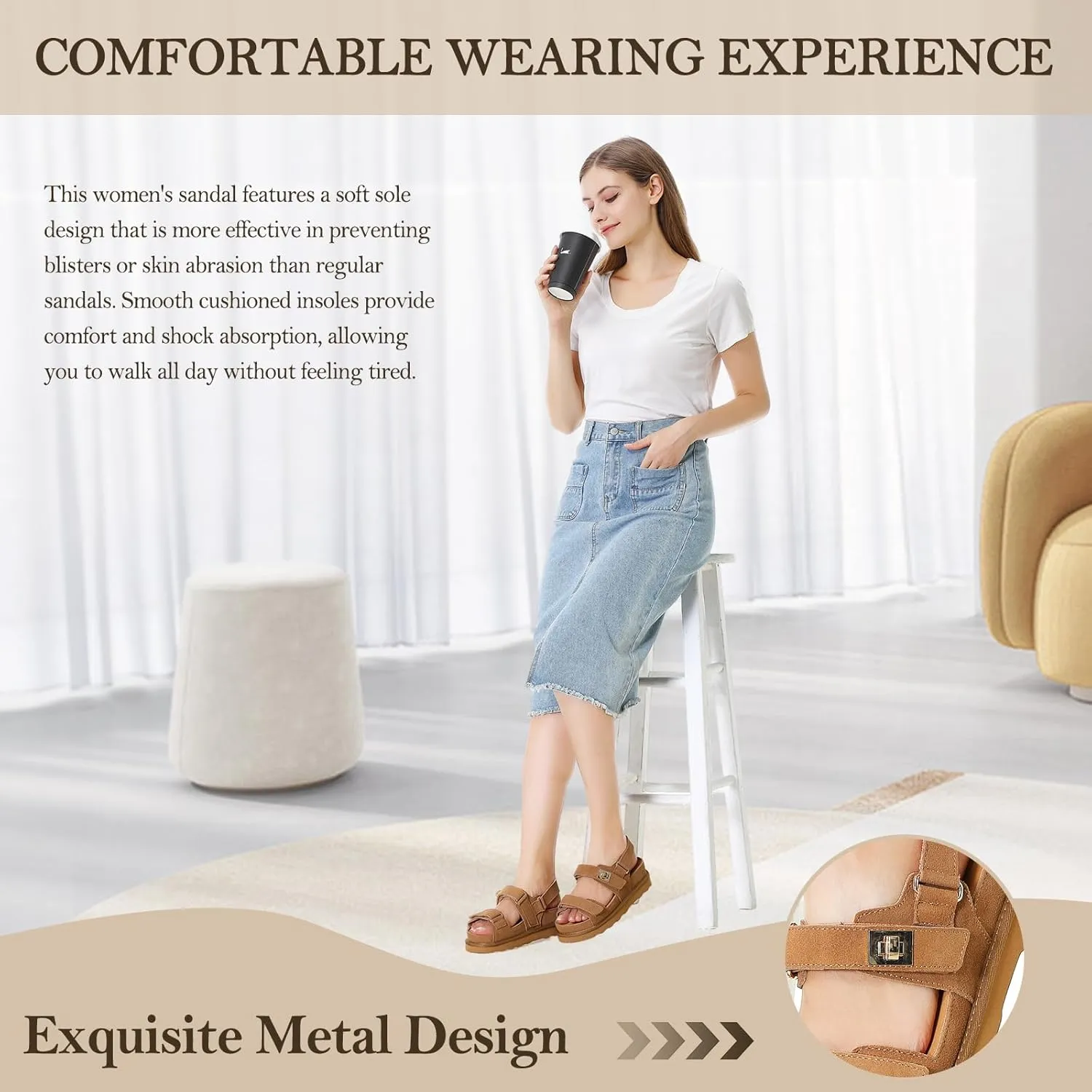 Women's Thick Platform Sandals Slide anti-slip Sole Open Toe Double Buckle Strap Summer Flats Shoes