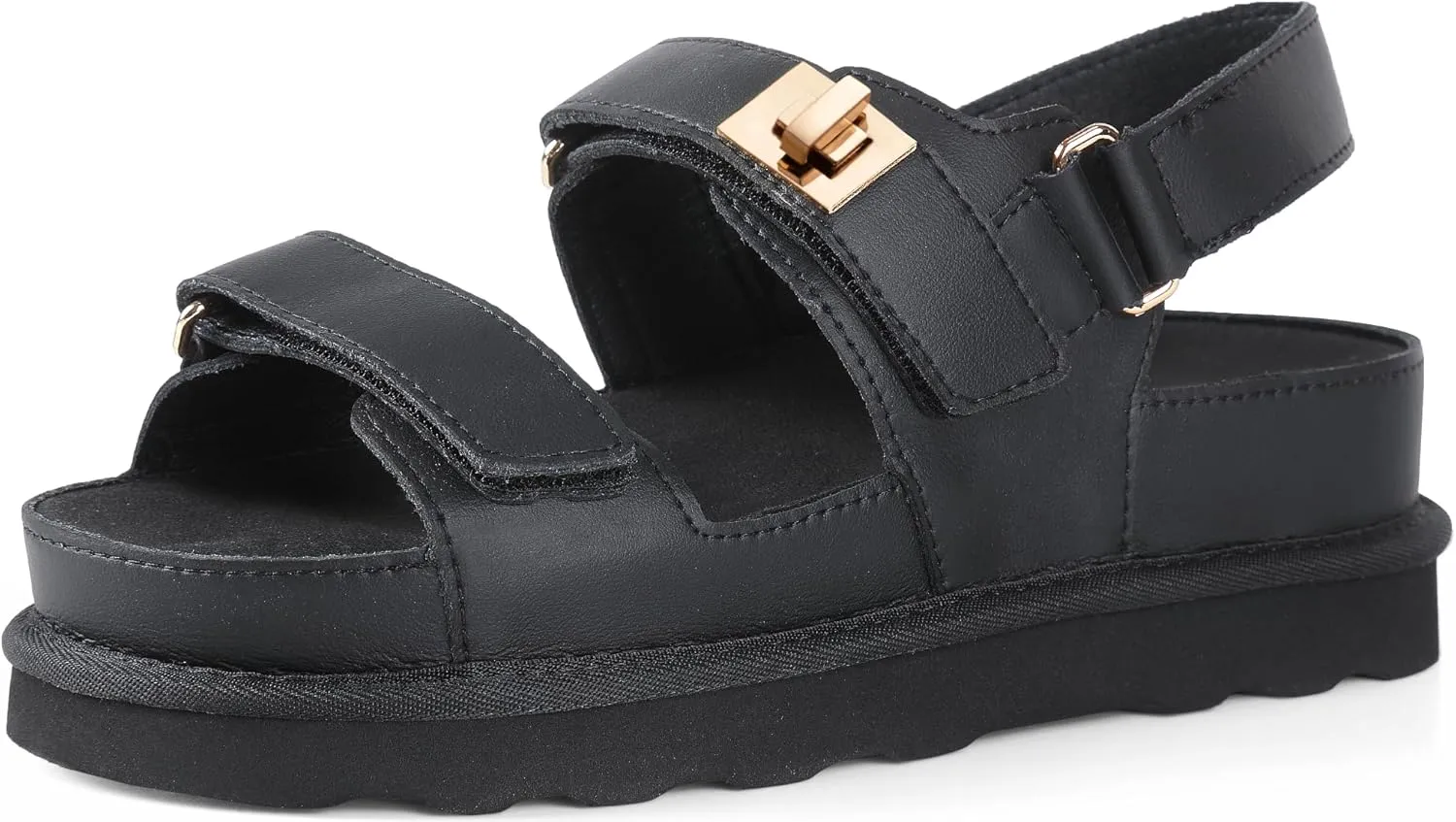 Women's Thick Platform Sandals Slide anti-slip Sole Open Toe Double Buckle Strap Summer Flats Shoes