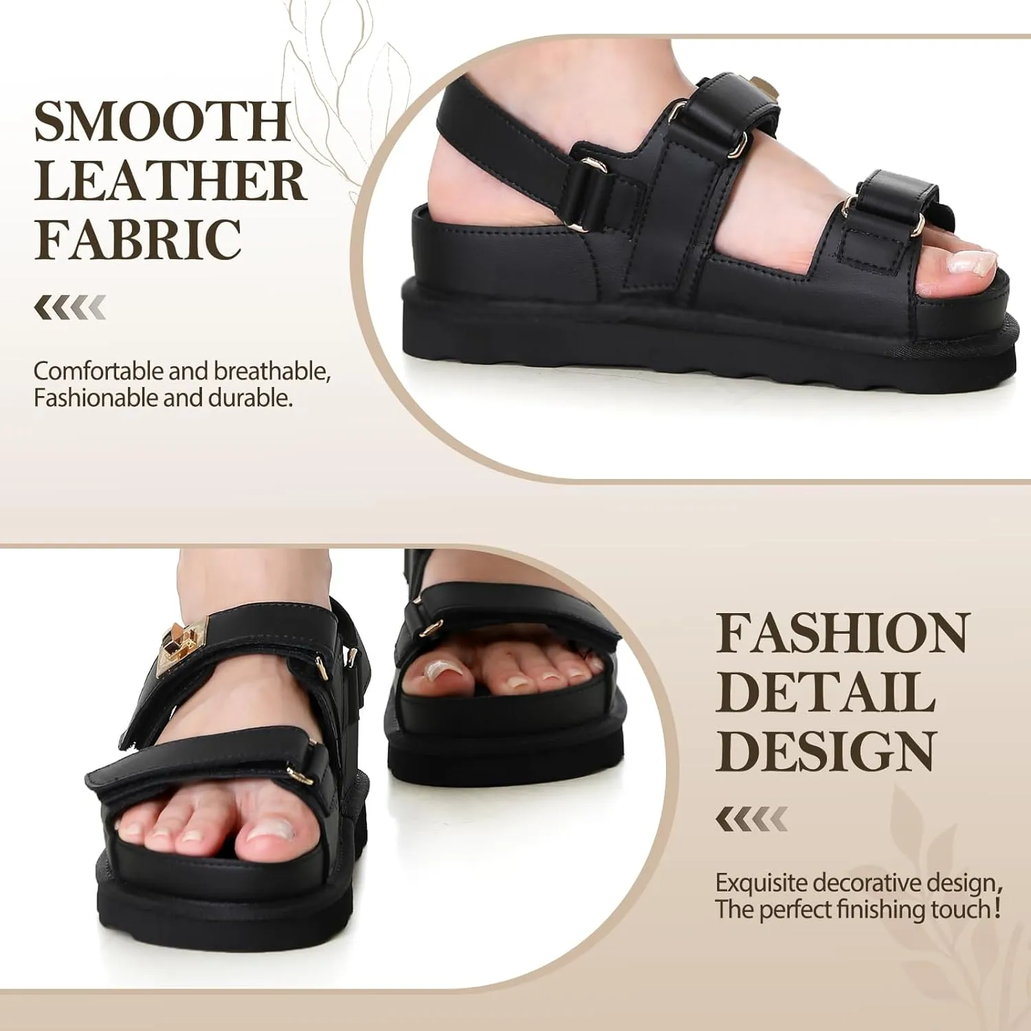 Women's Thick Platform Sandals Slide anti-slip Sole Open Toe Double Buckle Strap Summer Flats Shoes