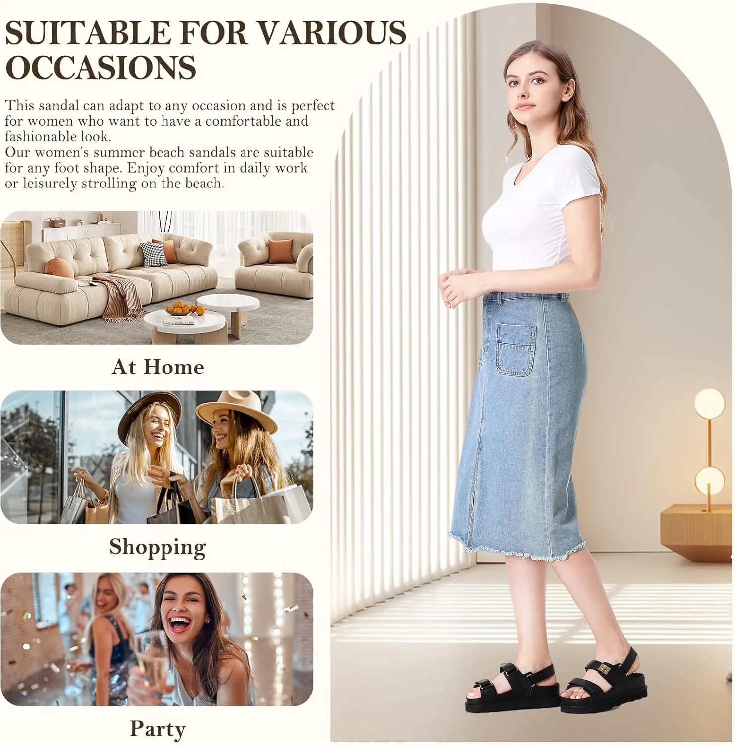 Women's Thick Platform Sandals Slide anti-slip Sole Open Toe Double Buckle Strap Summer Flats Shoes