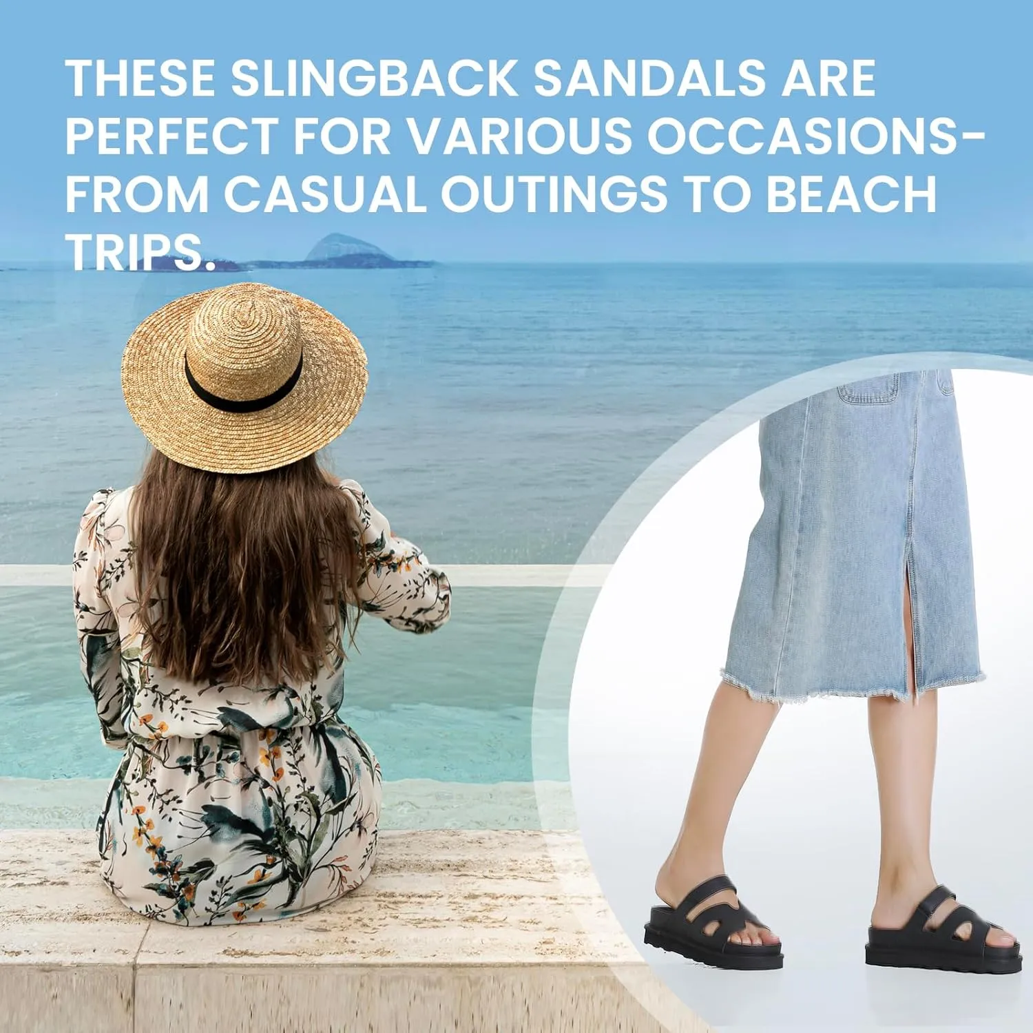 Women's Thick Platform Slide Sandals anti-slip Sole Open Toe Strap Summer Flats Shoes