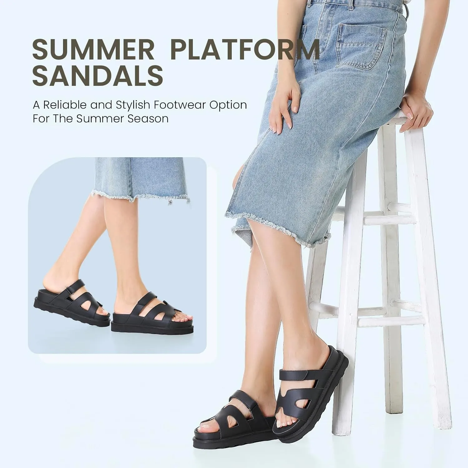 Women's Thick Platform Slide Sandals anti-slip Sole Open Toe Strap Summer Flats Shoes