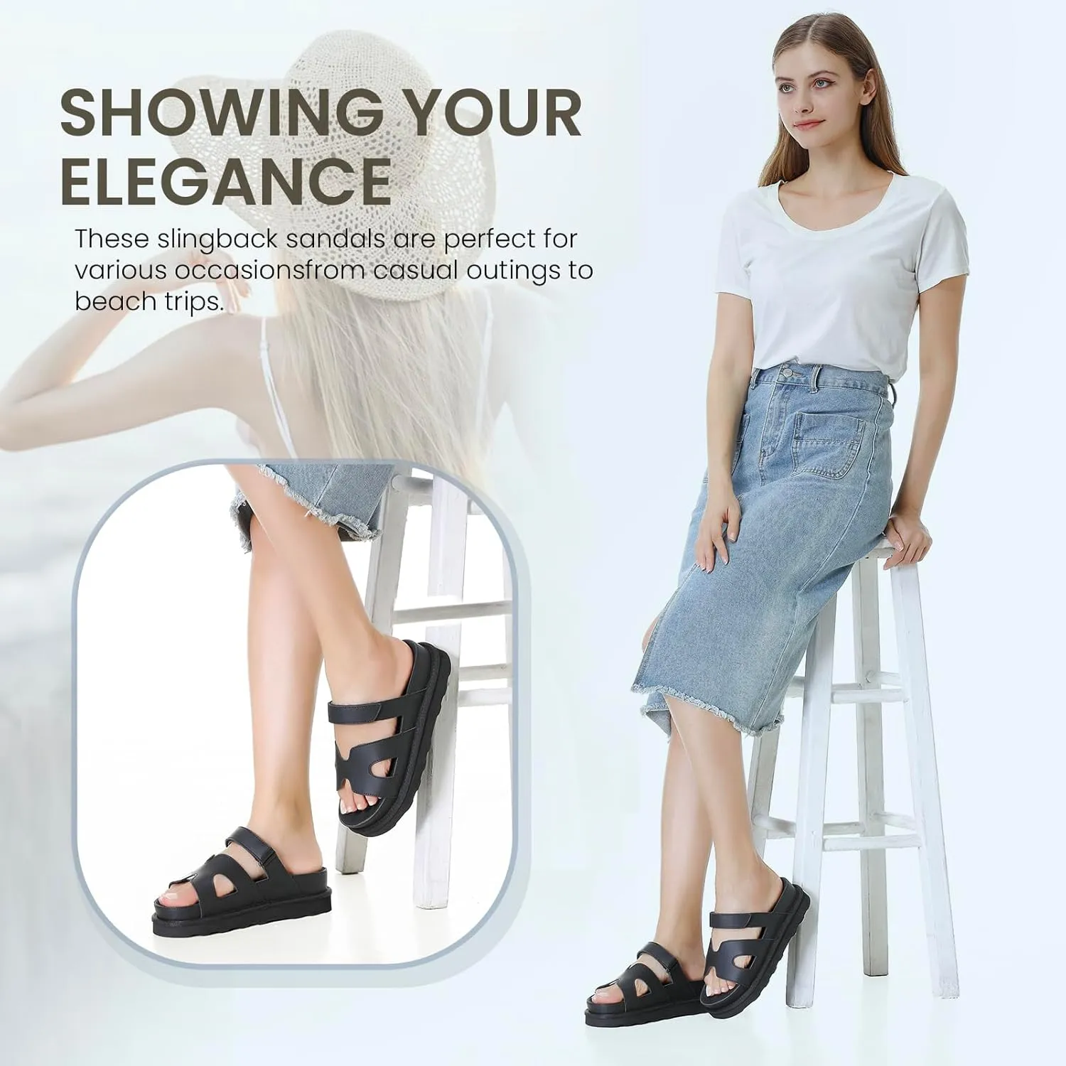 Women's Thick Platform Slide Sandals anti-slip Sole Open Toe Strap Summer Flats Shoes