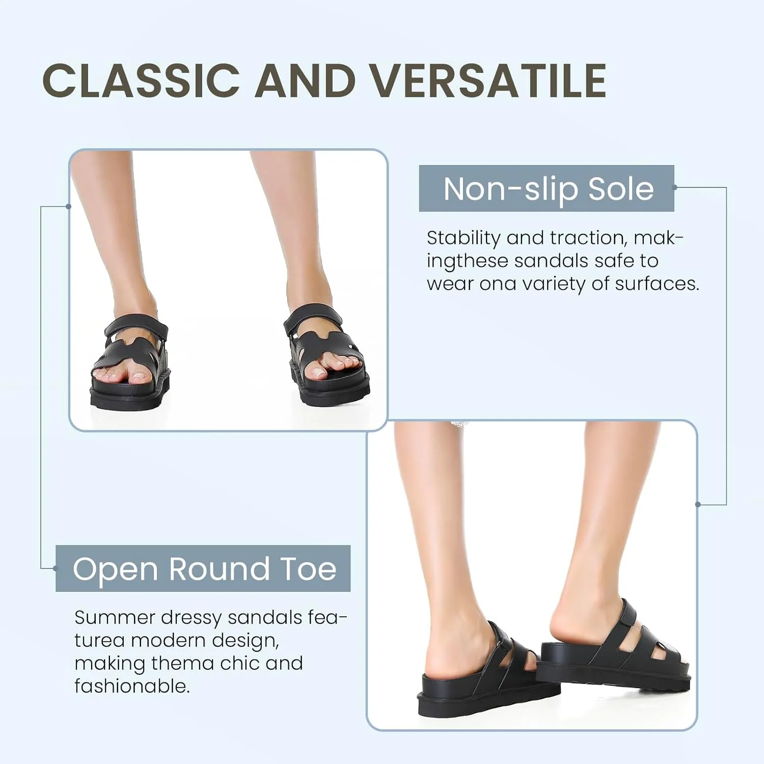 Women's Thick Platform Slide Sandals anti-slip Sole Open Toe Strap Summer Flats Shoes