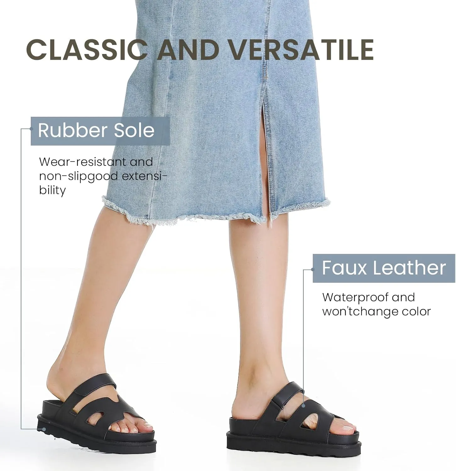 Women's Thick Platform Slide Sandals anti-slip Sole Open Toe Strap Summer Flats Shoes