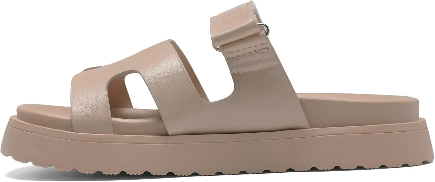 Women's Thick Platform Slide Sandals anti-slip Sole Open Toe Strap Summer Flats Shoes