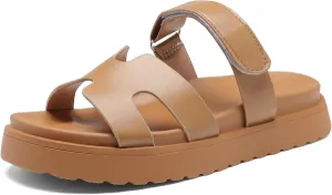 Women's Thick Platform Slide Sandals anti-slip Sole Open Toe Strap Summer Flats Shoes