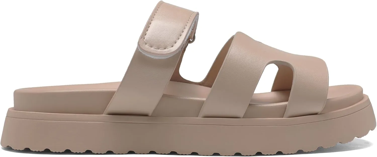 Women's Thick Platform Slide Sandals anti-slip Sole Open Toe Strap Summer Flats Shoes