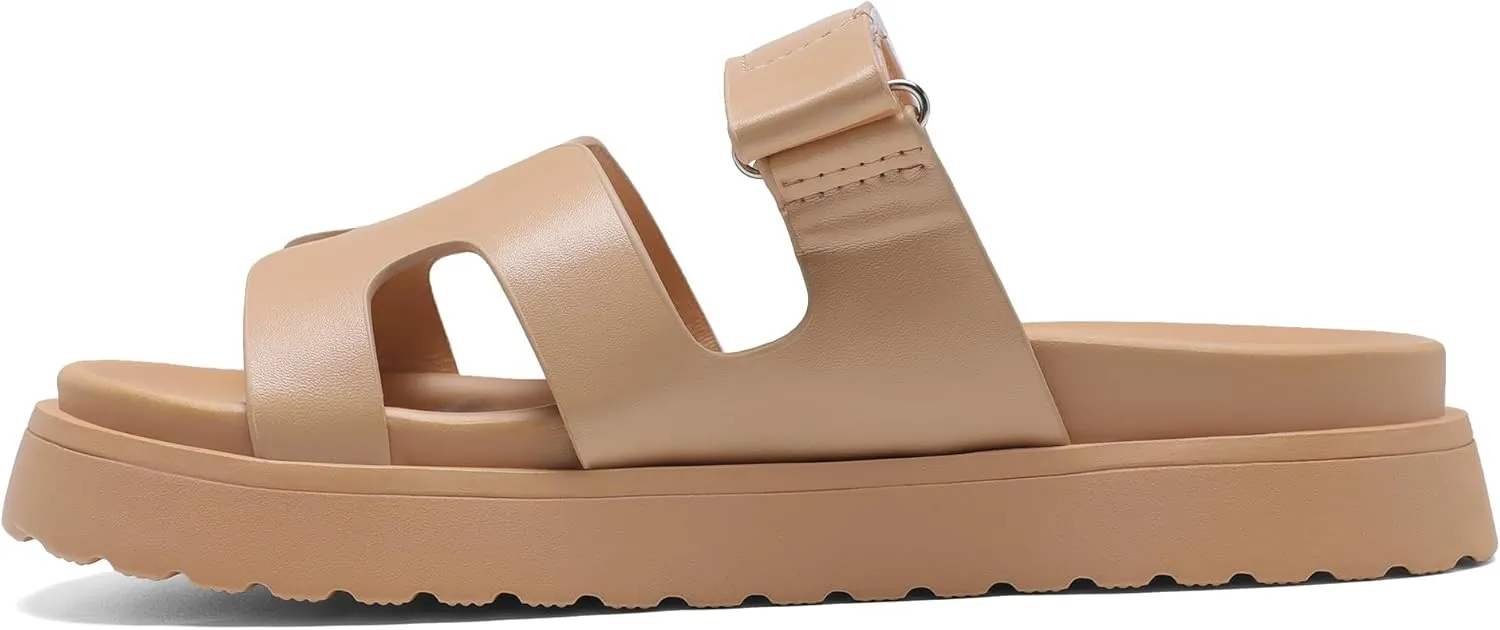 Women's Thick Platform Slide Sandals anti-slip Sole Open Toe Strap Summer Flats Shoes
