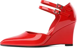 Women's Wedge Heel Pumps High Heel Pumps Stylish Pointed Toe Heels for Women Comfortable Wedge Heels Office Dressy 3.4 Inch Mary Jane Shoes
