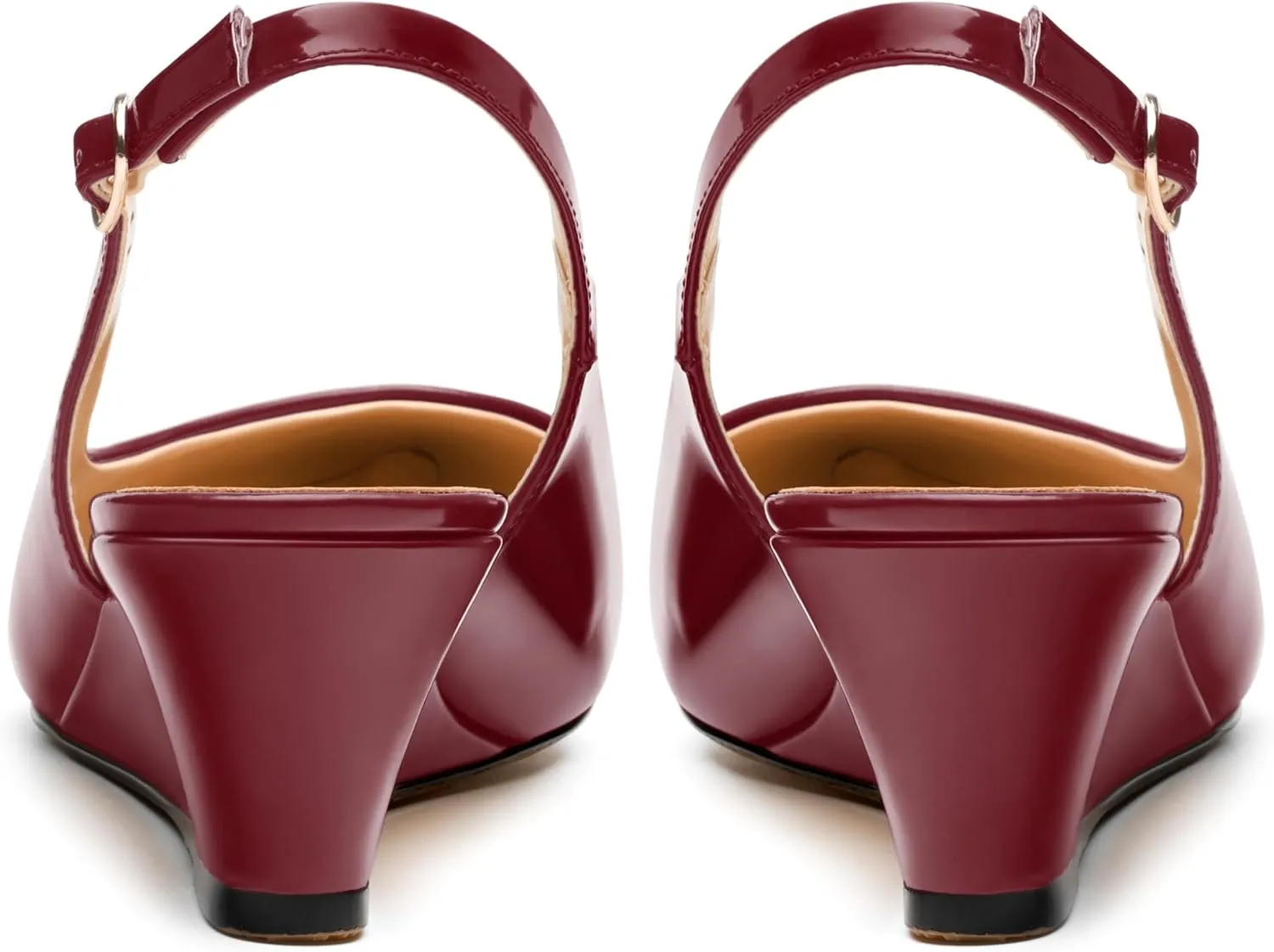 Womens Wedge Heel Pumps, Pointed Toe Mid Heel Slingback Pumps for Women, Leather Insole Comfort Pumps with Buckle 2"