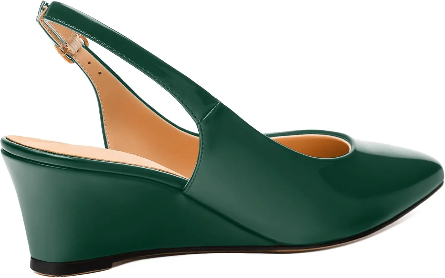 Womens Wedge Heel Pumps, Pointed Toe Mid Heel Slingback Pumps for Women, Leather Insole Comfort Pumps with Buckle 2"