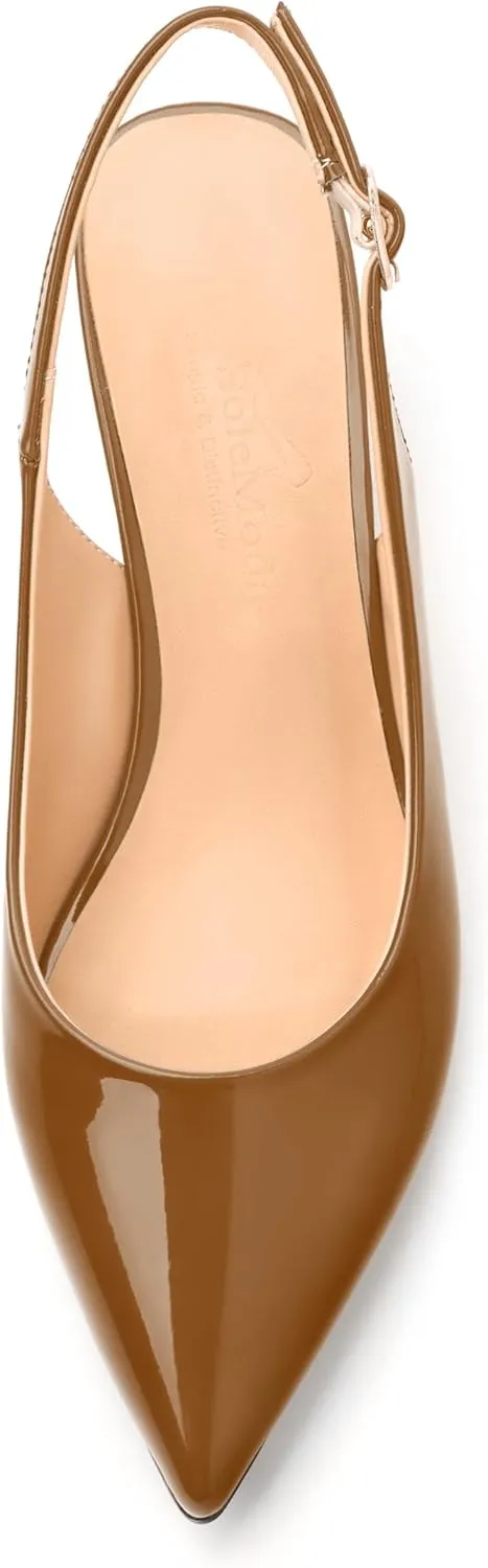 Womens Wedge Heel Pumps, Pointed Toe Mid Heel Slingback Pumps for Women, Leather Insole Comfort Pumps with Buckle 2"