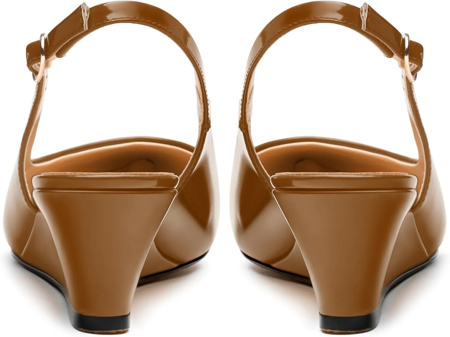 Womens Wedge Heel Pumps, Pointed Toe Mid Heel Slingback Pumps for Women, Leather Insole Comfort Pumps with Buckle 2"