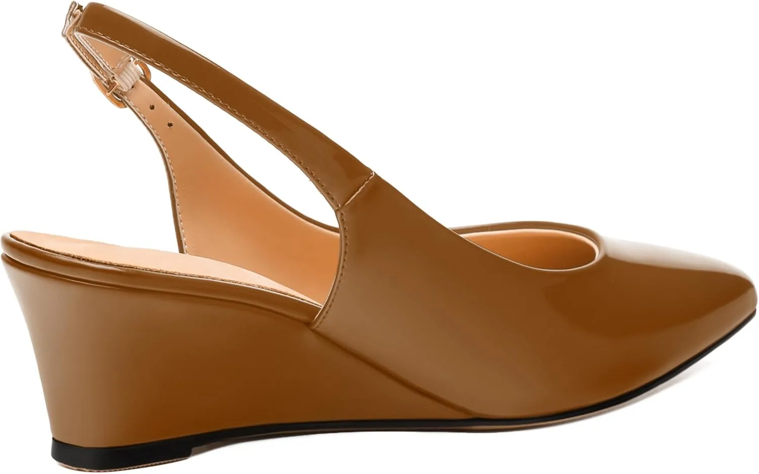 Womens Wedge Heel Pumps, Pointed Toe Mid Heel Slingback Pumps for Women, Leather Insole Comfort Pumps with Buckle 2"