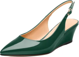 Womens Wedge Heel Pumps, Pointed Toe Mid Heel Slingback Pumps for Women, Leather Insole Comfort Pumps with Buckle 2"
