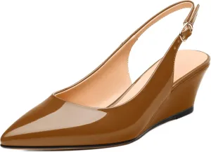 Womens Wedge Heel Pumps, Pointed Toe Mid Heel Slingback Pumps for Women, Leather Insole Comfort Pumps with Buckle 2"