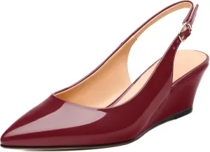 Womens Wedge Heel Pumps, Pointed Toe Mid Heel Slingback Pumps for Women, Leather Insole Comfort Pumps with Buckle 2"