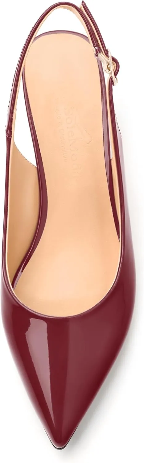 Womens Wedge Heel Pumps, Pointed Toe Mid Heel Slingback Pumps for Women, Leather Insole Comfort Pumps with Buckle 2"