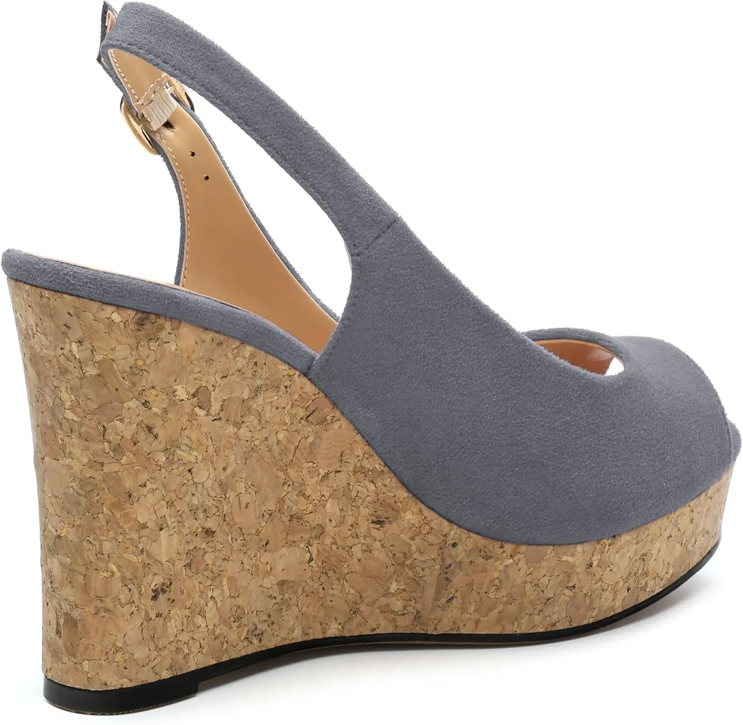 Womens Wedge Platform Sandals Peep Open Toe Slingback Buckle High Heel Dress Shoes Pumps Suede 3.94 Inch