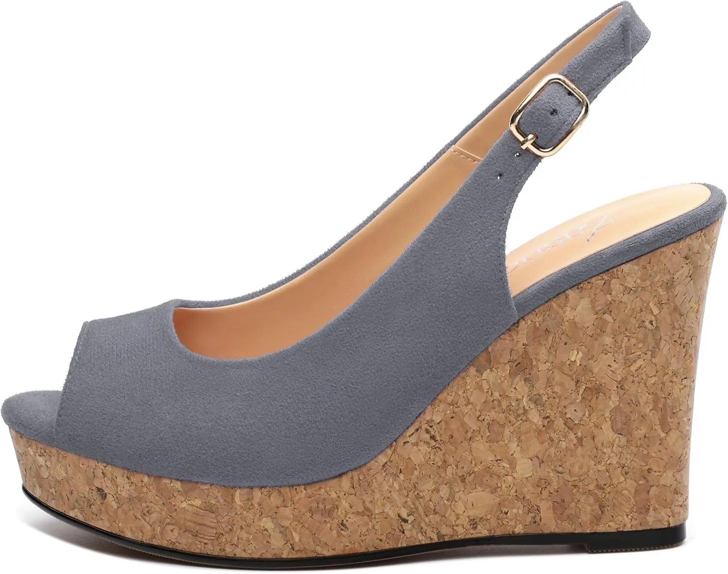 Womens Wedge Platform Sandals Peep Open Toe Slingback Buckle High Heel Dress Shoes Pumps Suede 3.94 Inch
