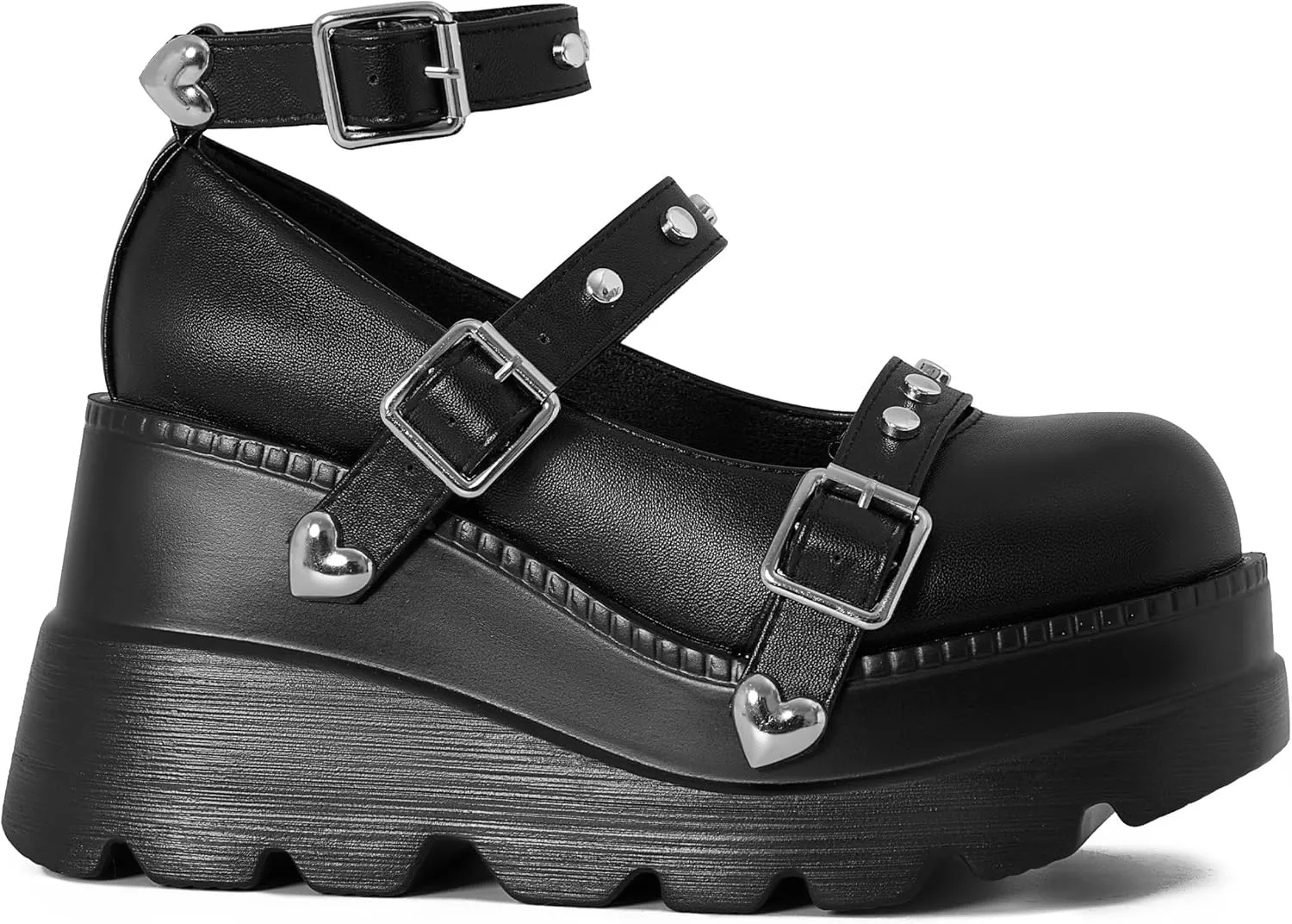 Women's Wedges Black Pumps Platform Mary Janes Shoes Comfortable Heels With Cute Bow Gothic Closed Toe
