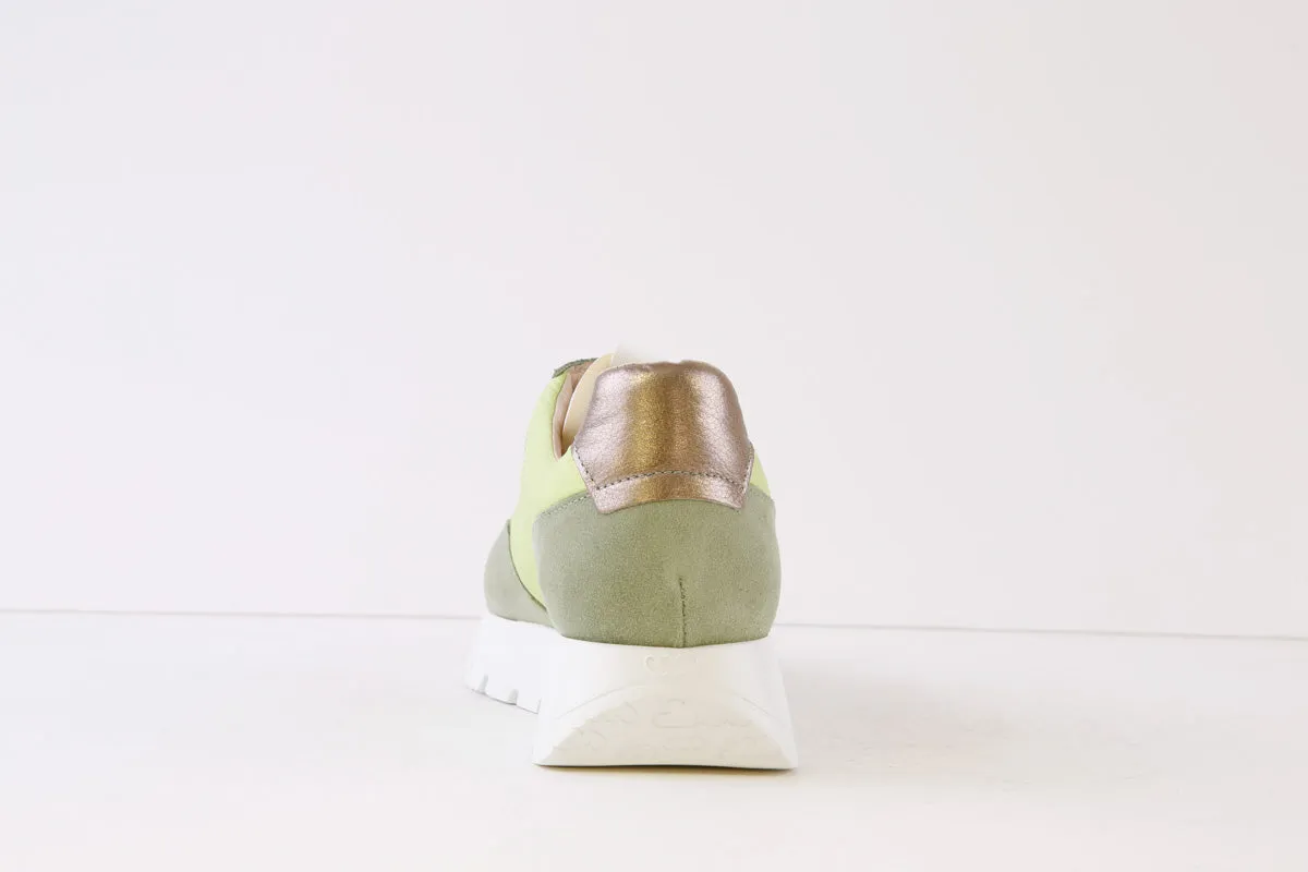 WONDERS - A-2422 LACED WEDGE FASHION TRAINER - GREEN/PINK MULTI