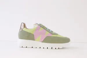 WONDERS - A-2422 LACED WEDGE FASHION TRAINER - GREEN/PINK MULTI
