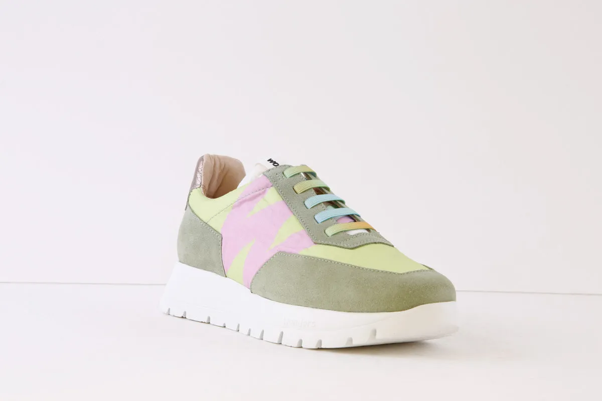 WONDERS - A-2422 LACED WEDGE FASHION TRAINER - GREEN/PINK MULTI