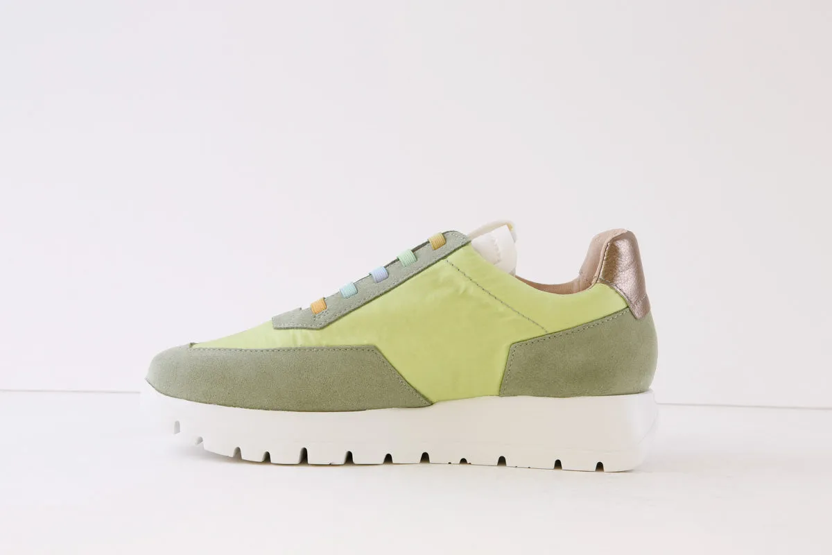 WONDERS - A-2422 LACED WEDGE FASHION TRAINER - GREEN/PINK MULTI