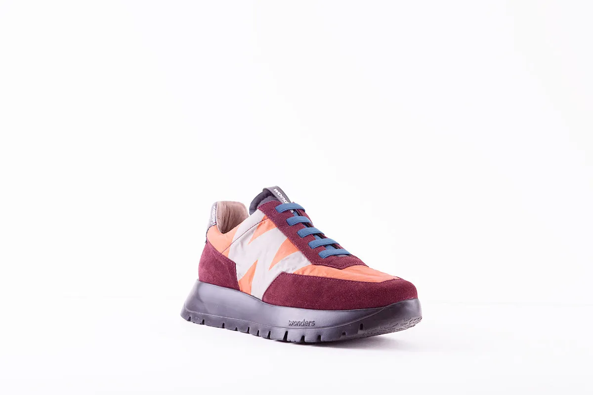 WONDERS A-2422  LACED WEDGE FASHION TRAINER - WINE