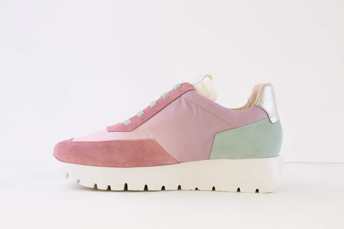 WONDERS - A-2463-T LACED WEDGE SLIP-ON TRAINER - PINK MULTI