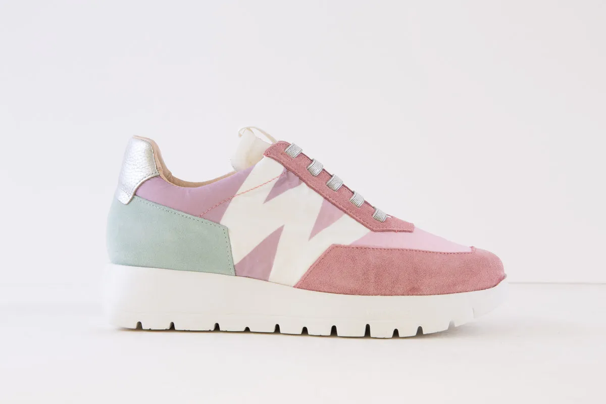 WONDERS - A-2463-T LACED WEDGE SLIP-ON TRAINER - PINK MULTI