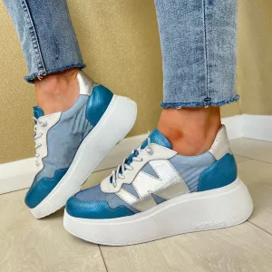 Wonders Blue/Aqua Mesh/Silver Bungee Lace Slip-On Trainer A-3622