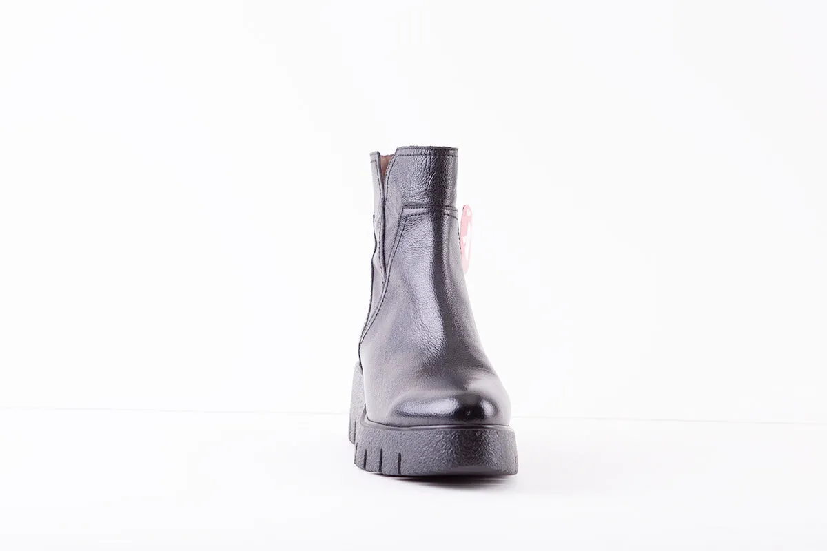 WONDERS E-6243  MEDIUM WEDGE ANKLE BOOT - BLACK LEATHER
