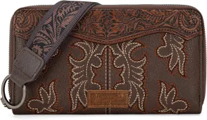 Wrangler Wristlet Western Wallet for Women Floral Tooled Clutch Boot Stitch Bifold Wallet with Card Holder
