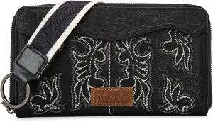 Wrangler Wristlet Western Wallet for Women Floral Tooled Clutch Boot Stitch Bifold Wallet with Card Holder