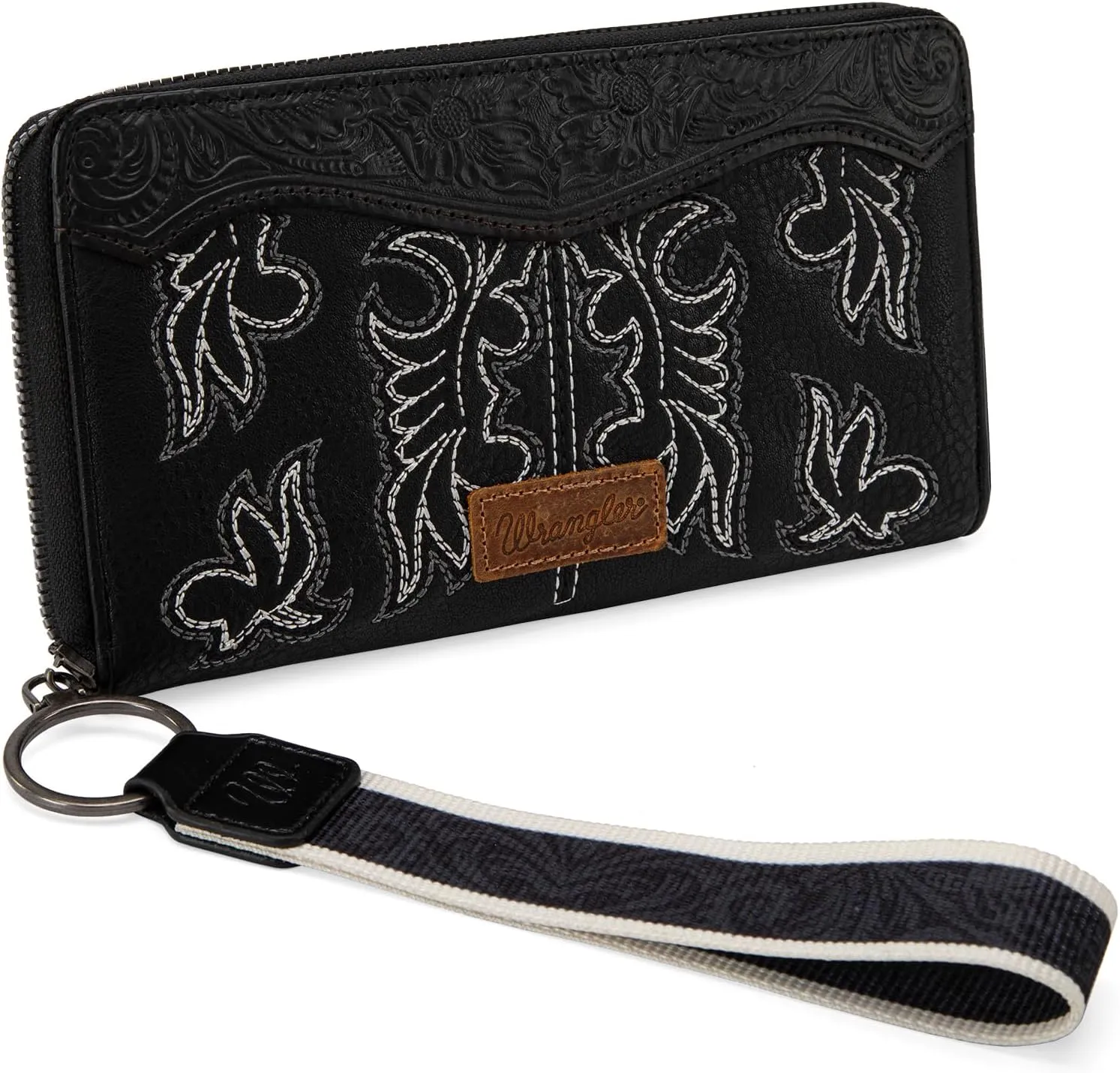 Wrangler Wristlet Western Wallet for Women Floral Tooled Clutch Boot Stitch Bifold Wallet with Card Holder