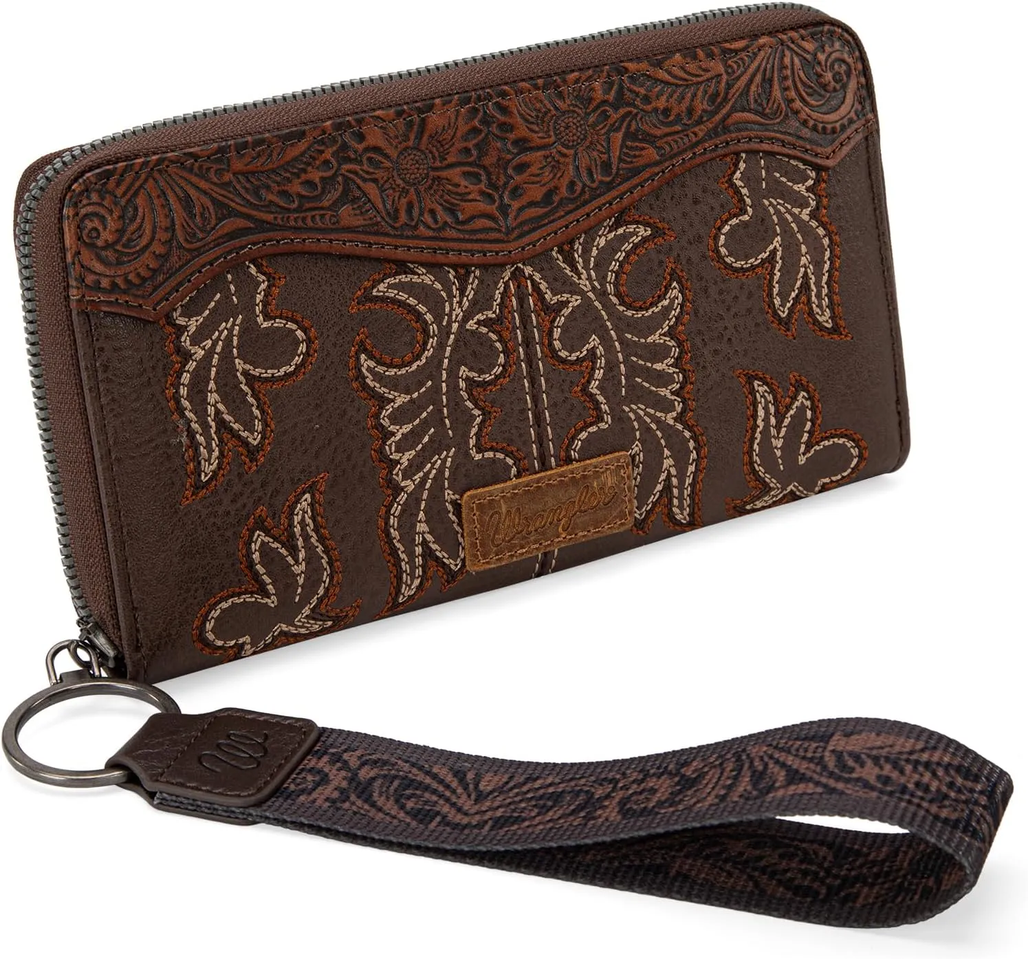 Wrangler Wristlet Western Wallet for Women Floral Tooled Clutch Boot Stitch Bifold Wallet with Card Holder
