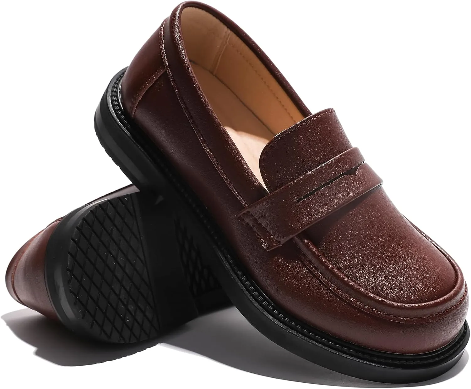WUIWUIYU Boys Girls Casual Slip-on Loafers Round Toe Church Leather School Uniform Dress Shoes (Toddler/Little Kid/Big Kid)