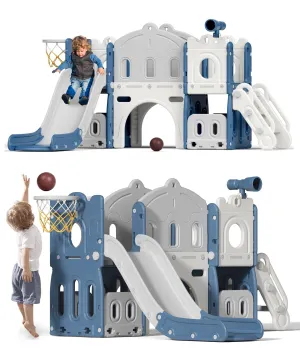 XJD 8 in 1 Toddler Slide with Climber, Kids Slide for Toddlers Age 1 ,Basketball Hoop,Tunnel and Storage Space,Slide Toddlers Playset playground Outdoor Indoor play Set