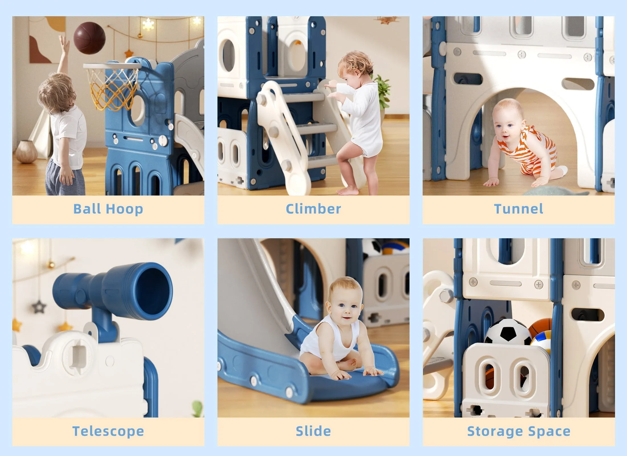 XJD 8 in 1 Toddler Slide with Climber, Kids Slide for Toddlers Age 1 ,Basketball Hoop,Tunnel and Storage Space,Slide Toddlers Playset playground Outdoor Indoor play Set