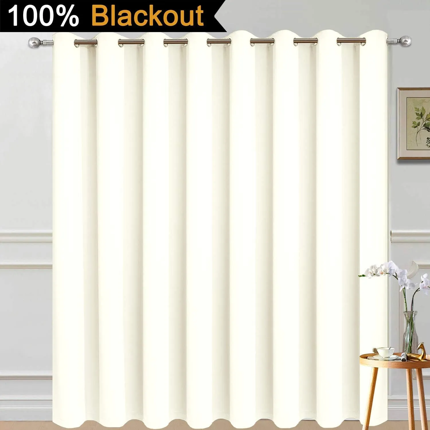 Yakamok Cream Total Shade Patio Door Curtain, Heavy-Duty Full Light Shading Sliding Door Drape Room Divider Curtain Screen Partitions, Vertical Blind for Villa(1 Panel, 100W x 84L)