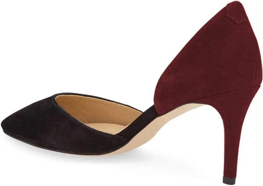 YDN Women Classic Mid Heels D'Orsay Pumps Suede Pointed Toe Slip On Dressy Stilettos Shoes Size 4-16