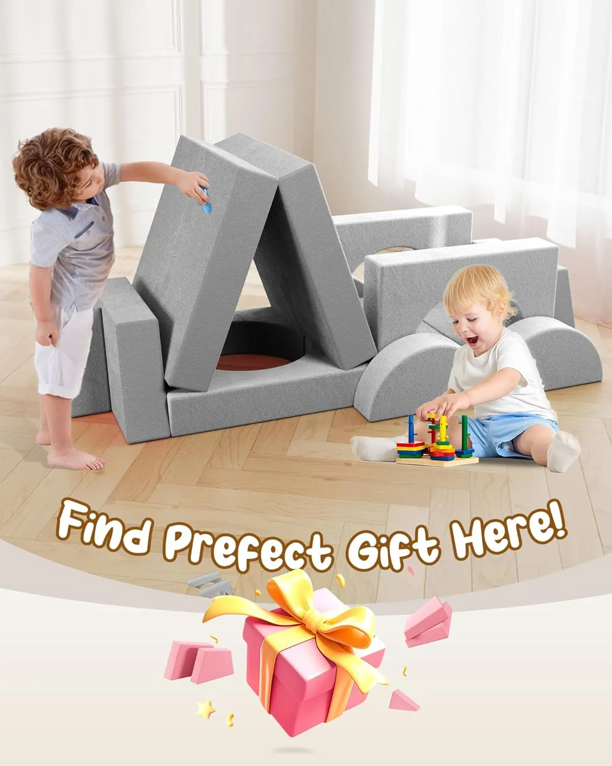 YEFU 15pcs Modular Kids Play Couch, Kids Couch for Toddler & Children, Toddler couches, Kid Couches Fort Building kit for Playroom Furniture, Kid Play Couches, Convertible Sofa for Boys & Girls, Grey
