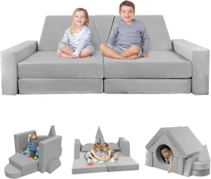 YEFU 15pcs Modular Kids Play Couch, Kids Couch for Toddler & Children, Toddler couches, Kid Couches Fort Building kit for Playroom Furniture, Kid Play Couches, Convertible Sofa for Boys & Girls, Grey