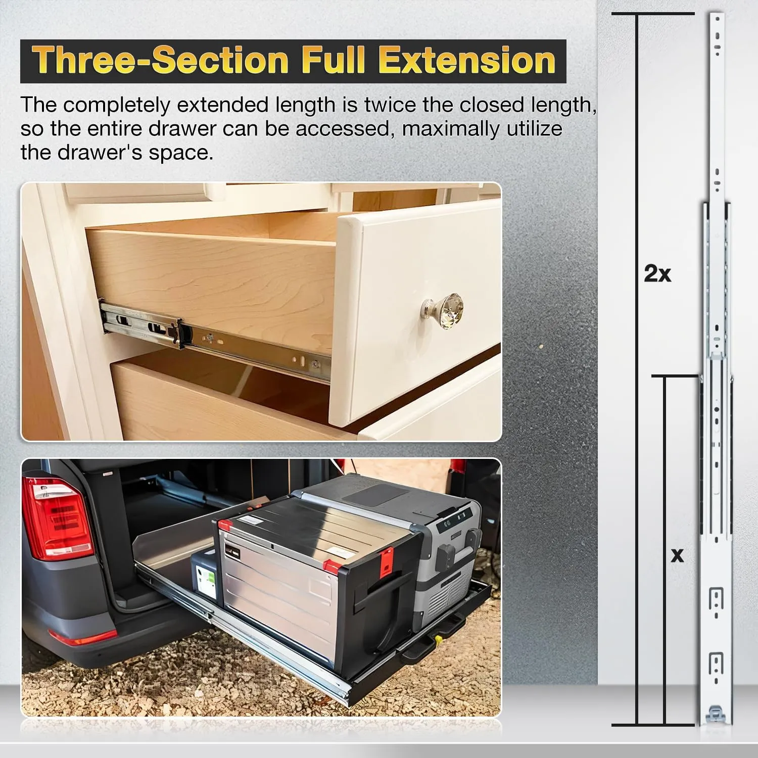 YENUO Heavy Duty Drawer Slides Full Extension Side Mount 12 14 16 18 20 22 24 26 28 30 32 34 36 40 Inch Metal Rails Track Guide Glides Runners 100 Lbs 1 Pair (Without Lock, 30 inch)