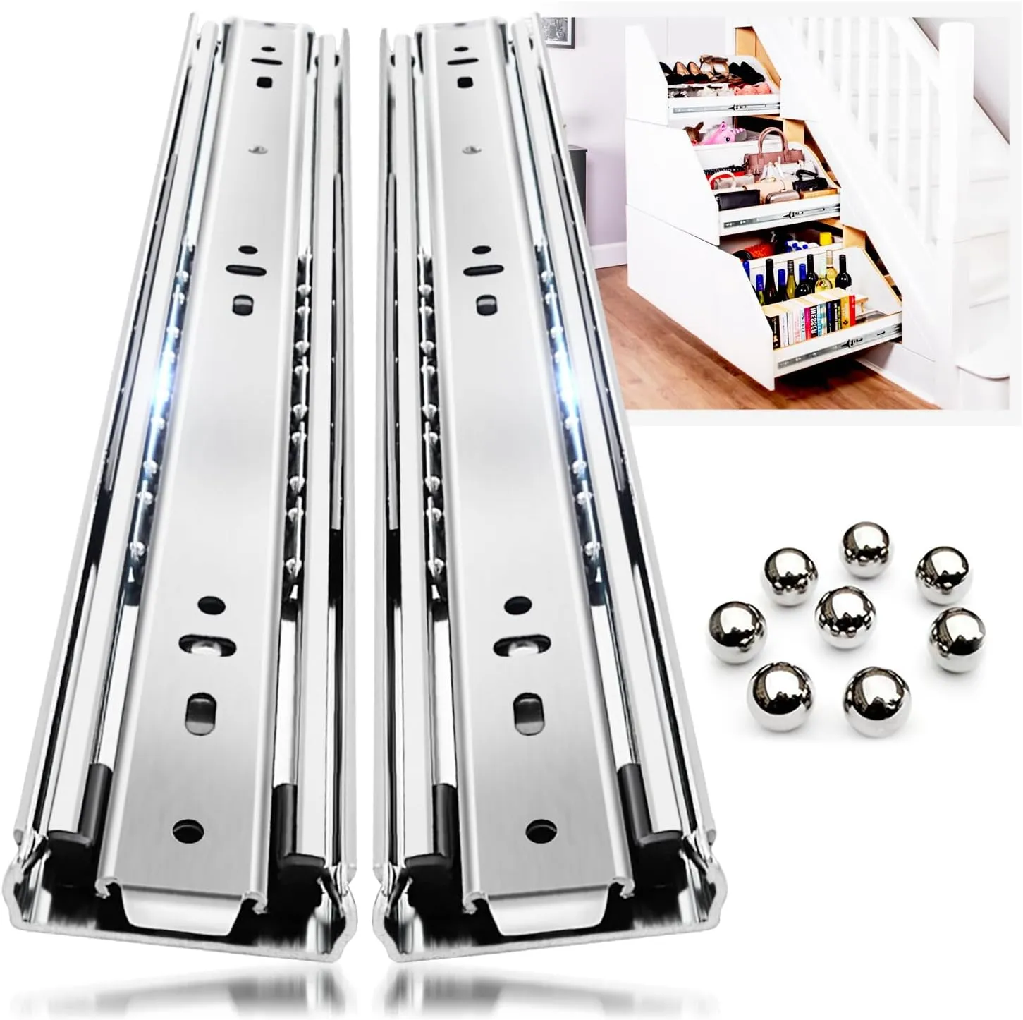YENUO Heavy Duty Drawer Slides Full Extension Side Mount 12 14 16 18 20 22 24 26 28 30 32 34 36 40 Inch Metal Rails Track Guide Glides Runners 100 Lbs 1 Pair (Without Lock, 30 inch)